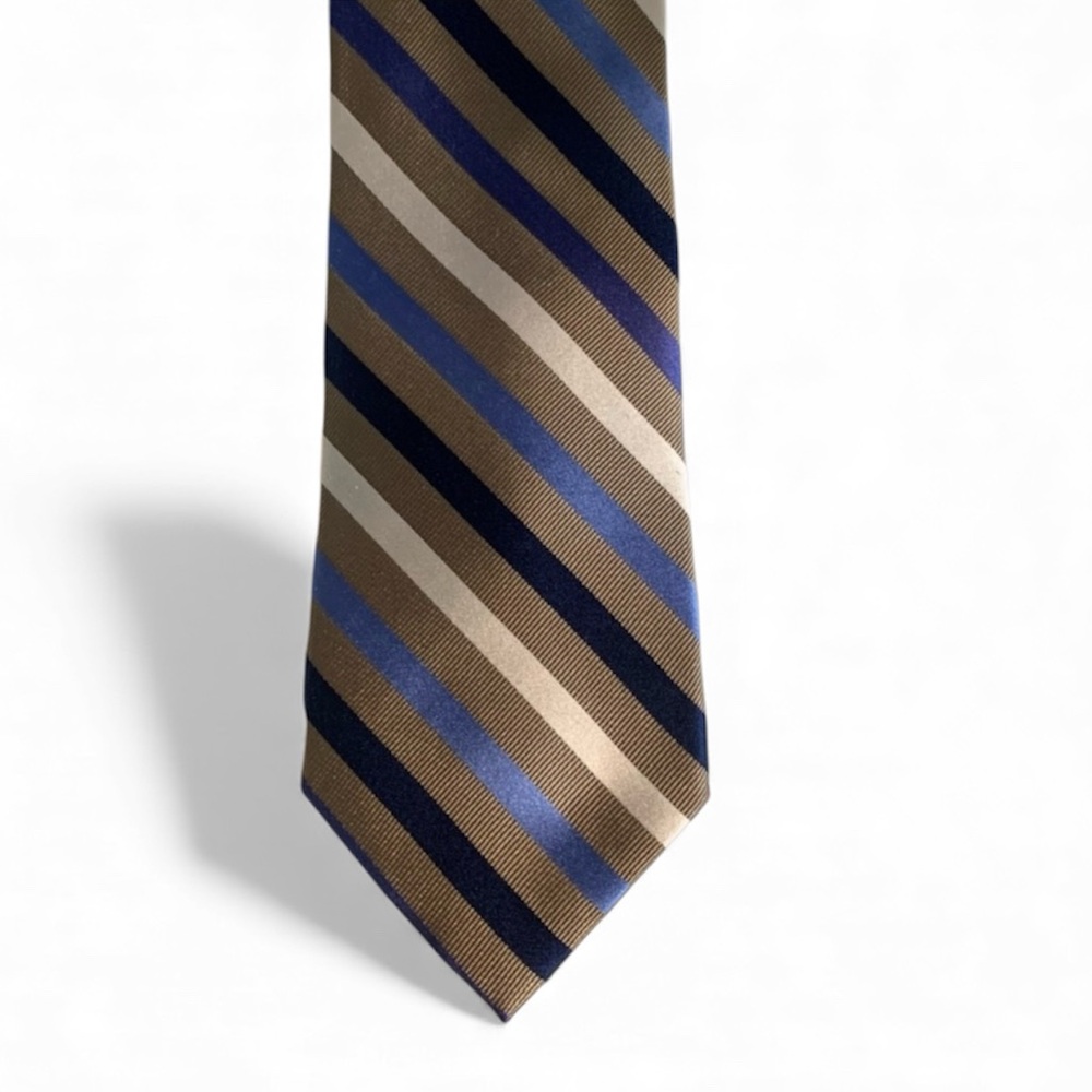 Repp Tie Chaps 100% Silk Stripe Tie - Blues Cream Khaki